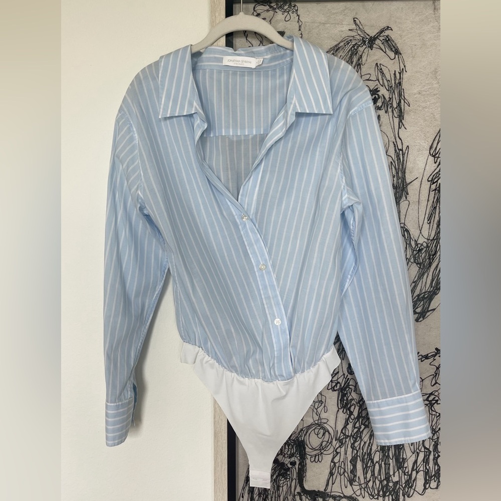 Jonathan Simkhai Asymmetrical Button Up Bodysuit Top